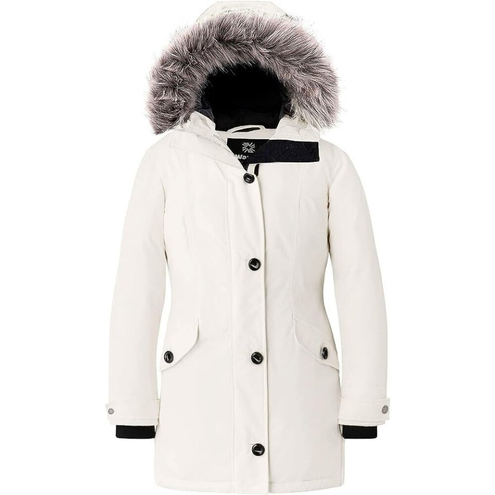 Women's Fashion Faux Off-White Puffer Jacket Hood Coat Winter Warm Duty Zipper